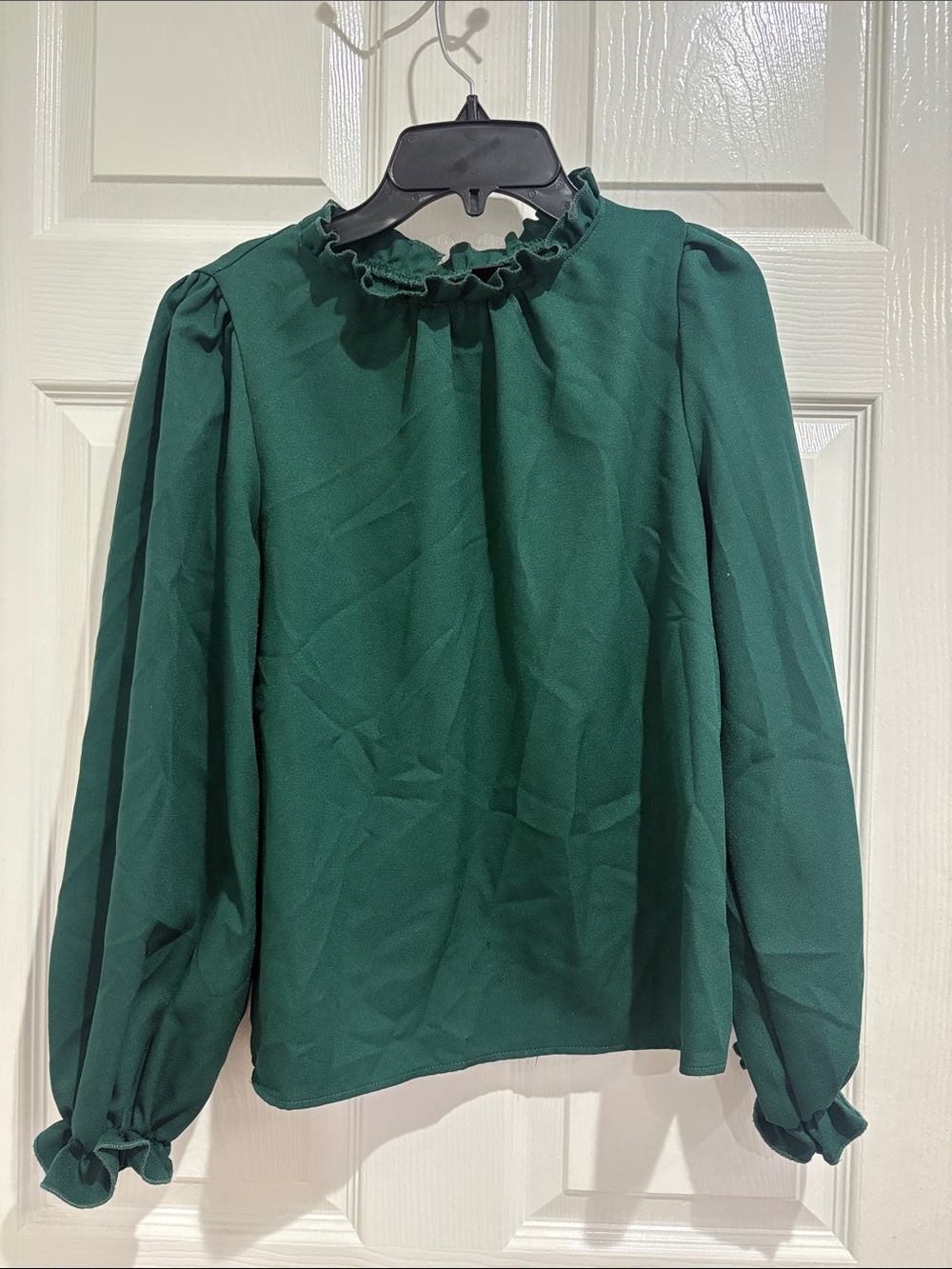 SHEIN Dark Green Ruffle Mock Neck Blouse
